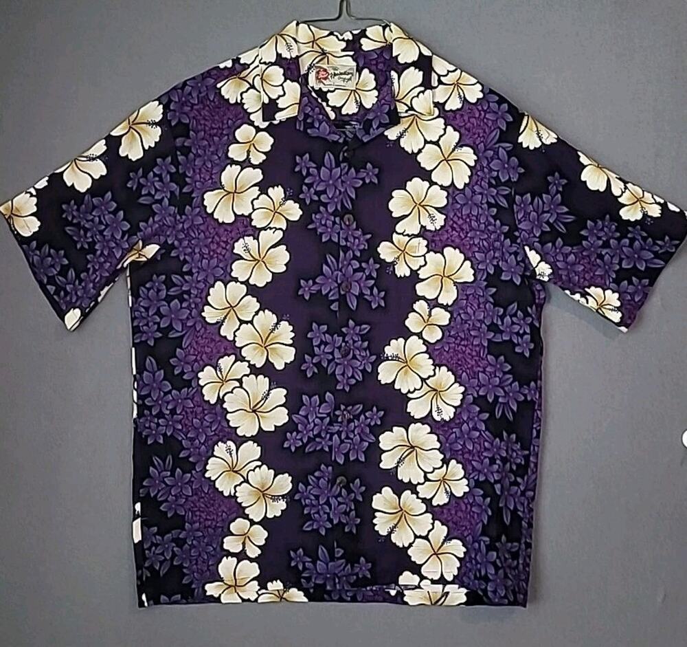 Vintage Hilo Hattie Hawaiian Shirt Purple Cotton L